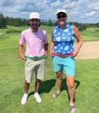 Two golfers on the green each posing with their 18" Mini Golf Belts