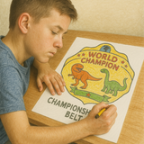 Kid drawing dinos